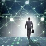 Businessman in blockchain cryptocurrency concept