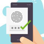 digital ID, Fingerprint security identification via digital biometric sensor online on mobile phone or smartphone finger print secure authentication and authorization and cellphone password access id verification